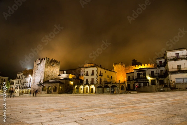 Fototapeta main square of caceres at night