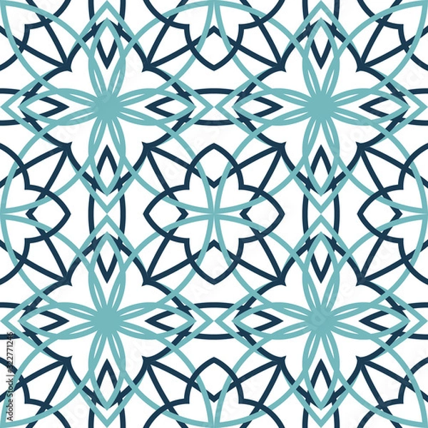 Obraz Floral geometric seamless pattern. Blue colors ornament. Vector design