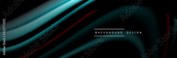 Fototapeta Сolorful flow poster. Wave liquid lines and shapes in black color background. Vector Illustration