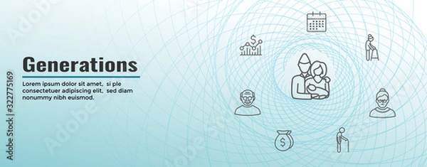 Fototapeta Generations and Aging Web Header Banner and Icon Set