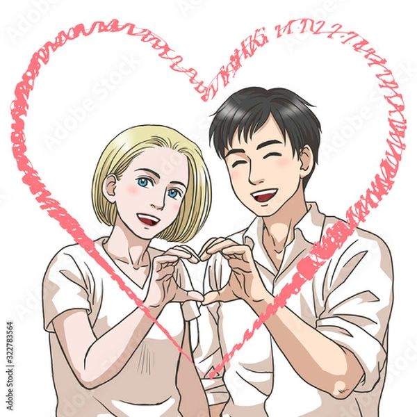 Fototapeta A couple making a heart sign