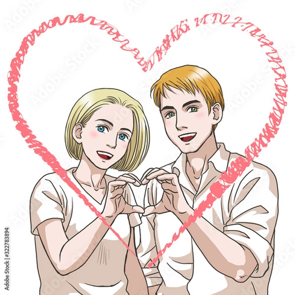 Fototapeta A couple making a heart sign