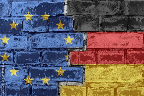 Obraz The flag of the European Union and Germany on a brick wall