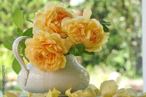 Obraz Trois roses jaune fond nature