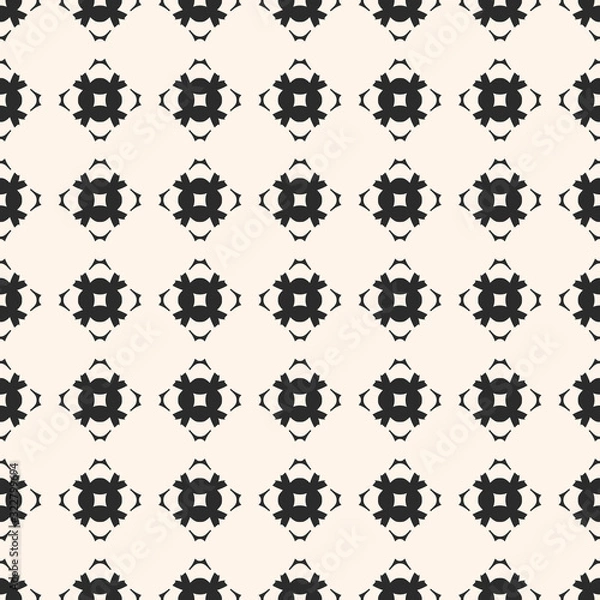 Fototapeta Vector geometric texture. Ornamental seamless pattern. Abstract monochrome background with carved shapes, mosaic elements, square grid. Repeat ornament tiles. Design for decor, fabric, tiling, textile