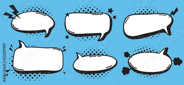 Fototapeta Hand drawn speech bubble explosion. Pop art design object. Comic book doodle element for dialog. Cartoon style vector collection
