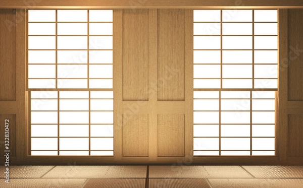 Fototapeta Interior mock up Japan Room Design Japanese-style and the white backdrop provides a window for editing. 3D rendering