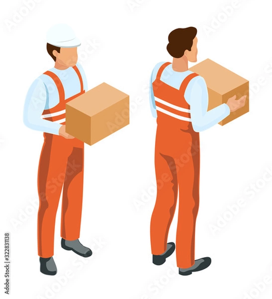 Fototapeta Isometric worker man in work clothes