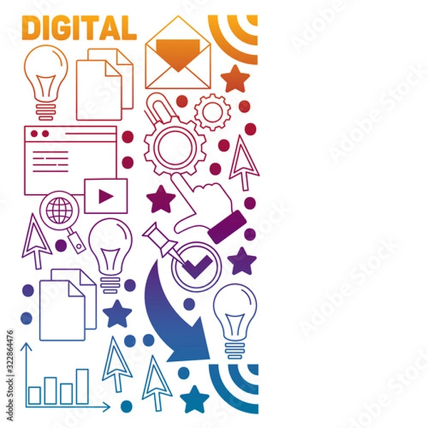 Fototapeta Digital marketing pattern with vector icons. Management, start up, business, internet technology.