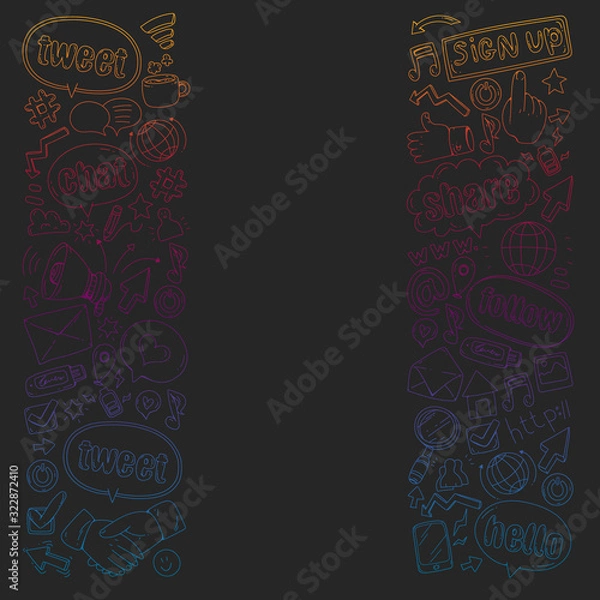 Fototapeta Social media, business, management vector icons. Internet marketing, communications.