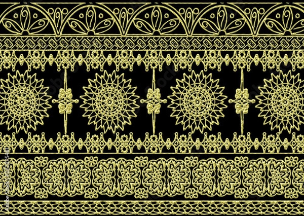 Fototapeta ethnic golden 3d embroidery border pattern
