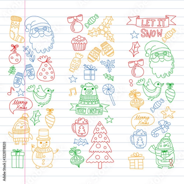 Obraz Christmas element in doodle kids drawing style. Vector pattern.