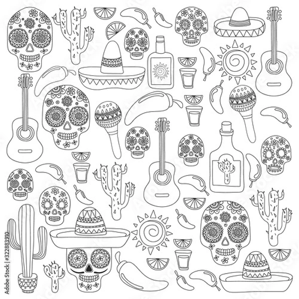 Fototapeta Mexico vector pattern. Day of the Dead. Icons for posters, banners, backgrounds.