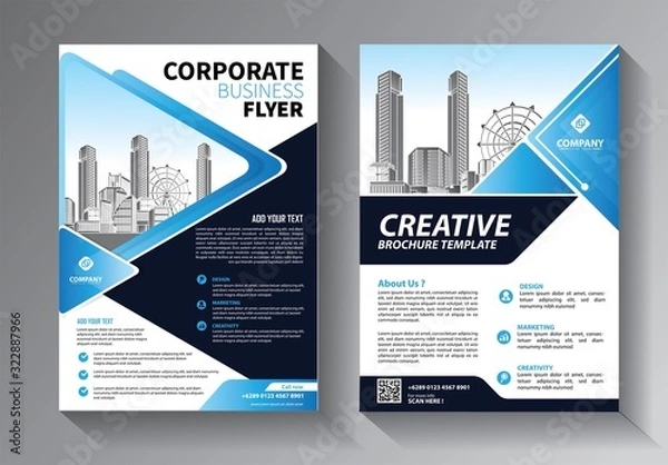 Fototapeta Brochure design, cover modern layout, annual report, poster, flyer in A4 with colorful triangles, geometric shapes for tech, science, market with light background