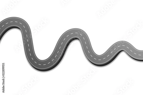 Fototapeta Winding road with shadow isolated on white background.