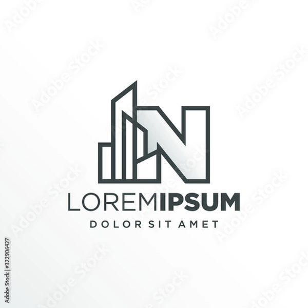 Obraz Initial Letter N with Buildings Logo Design