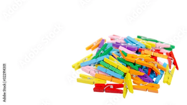 Obraz Mini colored clothespins. Isolated on white background.