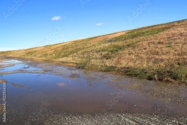 Fototapeta 雨上がりの早春の江戸川土手風景