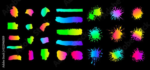 Fototapeta Vector Collection of Different Brush Strokes and Paint Splashes, Colorful Illustration, Design Elements Set, Neon Colored Ink.