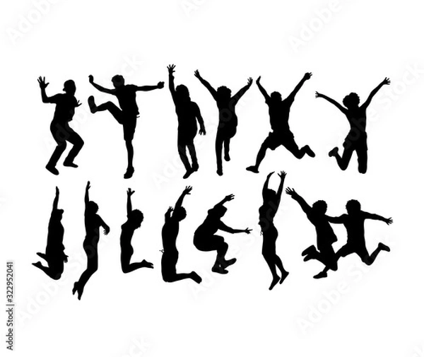 Obraz Happy Jumping Silhouettes, art vector design