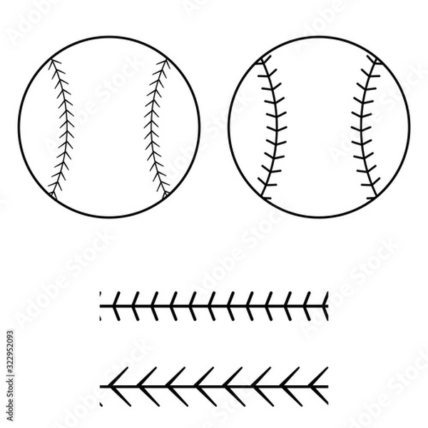 Obraz Baseball ball icon silhouette with lacing border pattern vector.