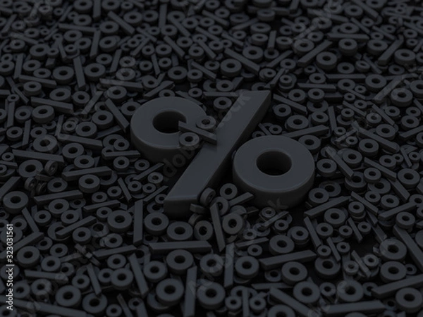 Obraz Seasonal sales black background with percent discount pattern. 3D