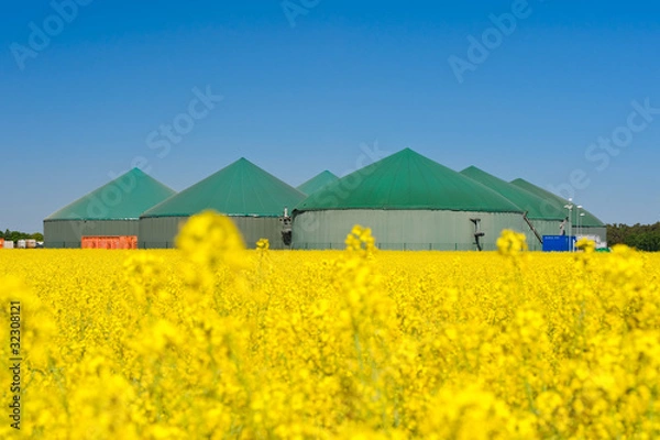 Obraz Biogasanlage hinter einem Rapsfeld
