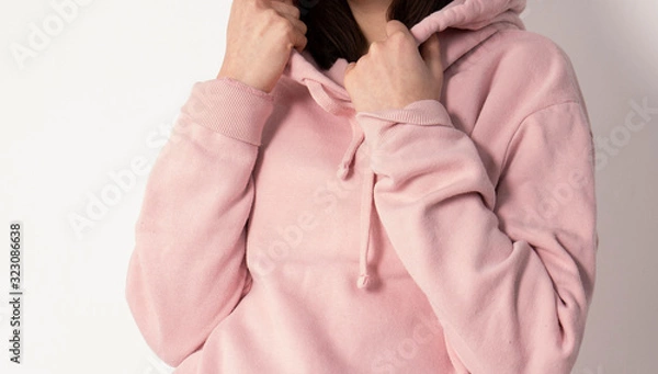 Fototapeta Girld in a pink hoodie