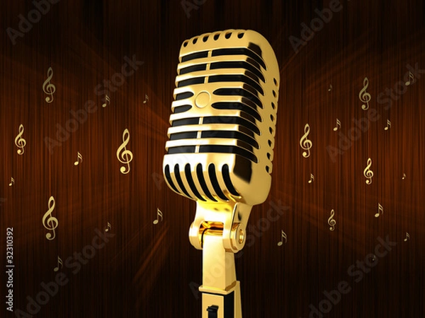 Obraz Golden Microphone on old background