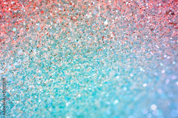 Obraz Sparkling red and turquoise background, abstract glitter and sequins paper