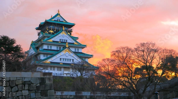 Obraz 夕焼けに染まる大阪城