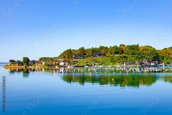 Fototapeta カキ養殖の風景、石川県鳳珠郡穴水町にて