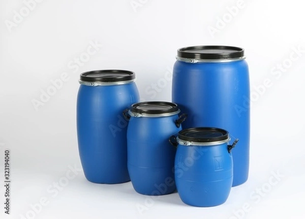 Obraz blue plastic barrel, container isolated on white background
