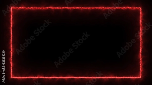 Obraz Empty frame with fire border glowing, burning flame signboard. Blank rectangle sign fire flames around frame lights. The best stock of photo image signboard red fire burning on black background