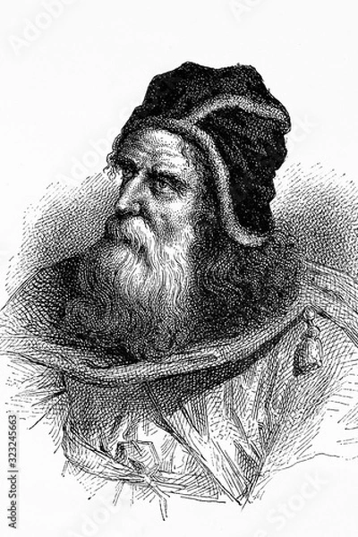 Obraz Archimedes of Syracuse. Mathematician, Physicist, inventor, and astronomer. 287 BC-212 BC. Antique illustration. 1883.