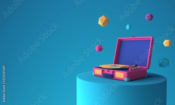 Obraz Abstract colorful vinyl player on blue background pastel color 3d render illustration