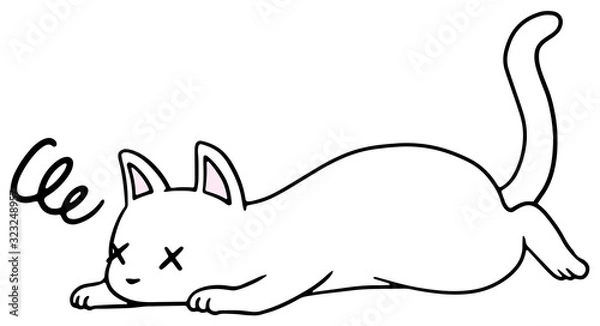 Obraz 倒れた猫のイラスト_白猫_弱り顔