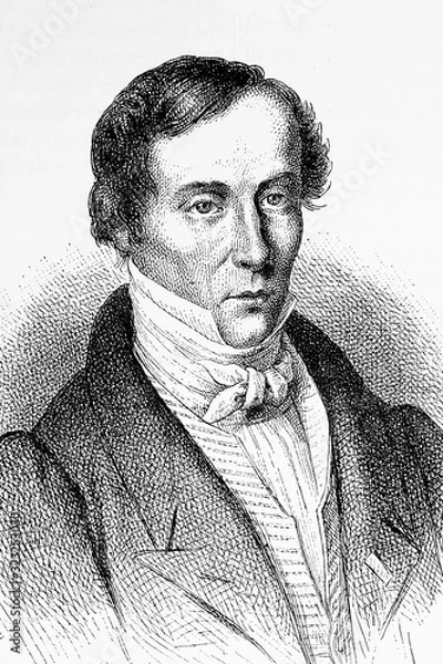 Obraz Augustin-Jean Fresnel. French scientist, engineer and physicist. 1788-1827. Antique illustration. 188