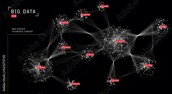 Fototapeta Abstract big data visualization. Cloud computing concept. Creative technology background. Information clustering.