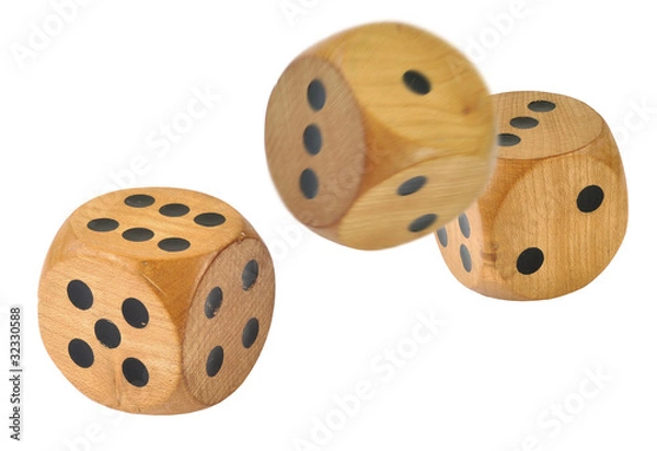 Fototapeta 3 Retro wooden dice, 1 dice has just been thrown