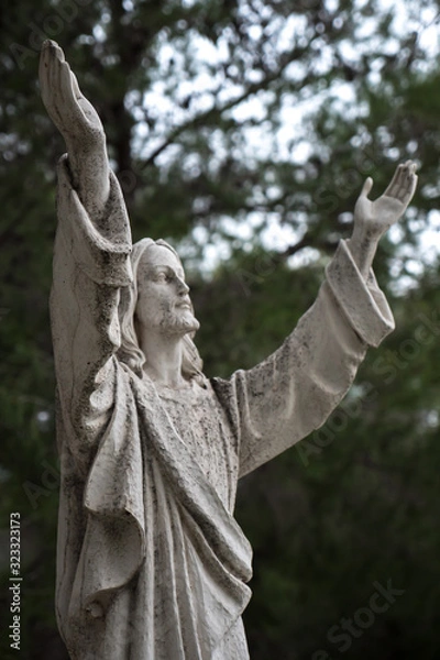 Fototapeta A statue of Jesus Christ with his hands raised up looking at the sky
