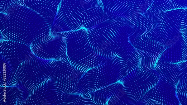 Fototapeta Digital technology background. Futuristic dots wave. Colored music surface. 3d rendering.
