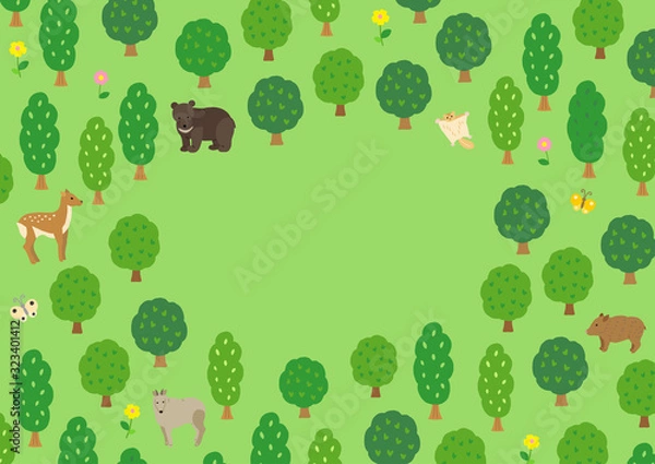 Obraz 森と山の動物　熊　鹿　猪