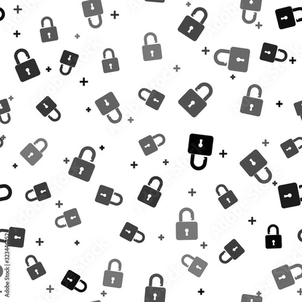 Obraz Black Open padlock icon isolated seamless pattern on white background. Opened lock sign. Cyber security concept. Digital data protection. Safety safety. Vector Illustration