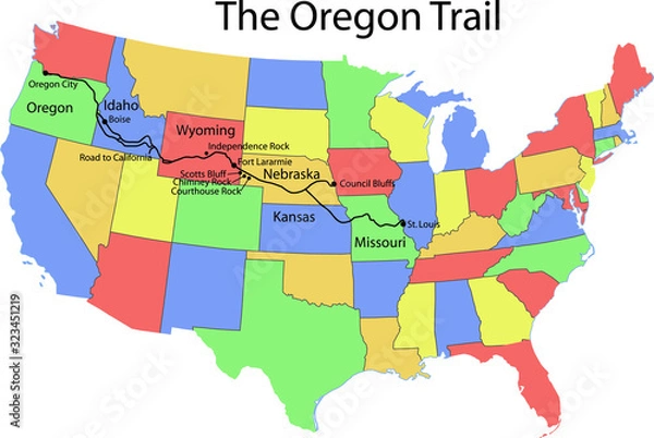 Obraz Map of the Oregon Trail