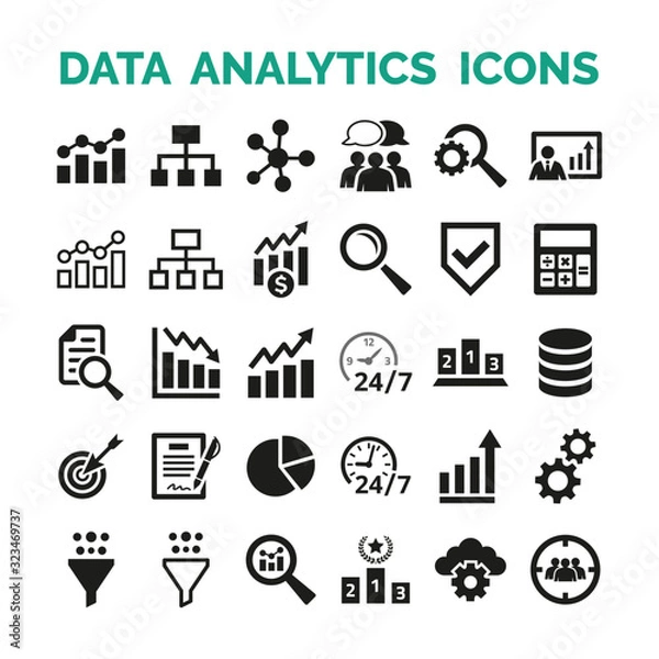 Fototapeta Data analytics icons set on white background.