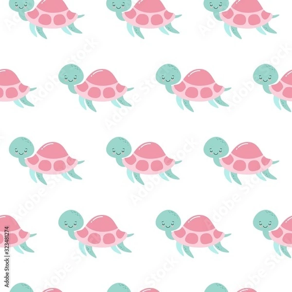 Obraz seamless pattern background with cute pink turtle design