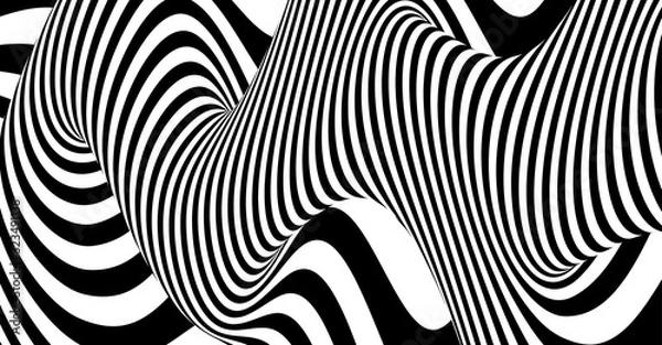 Fototapeta Black and white design. Pattern with optical illusion. Abstract 3D geometrical background. Vector illustration.