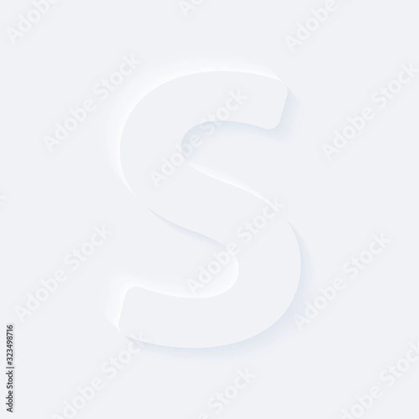 Obraz Vector button letter of alphabet S. Bright white gradient neumorphic effect character type icon. Internet gray symbol isolated on a background.