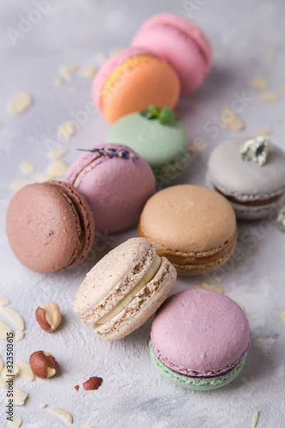 Fototapeta Colorful Macarons Cake of Pastel Color on Light Background